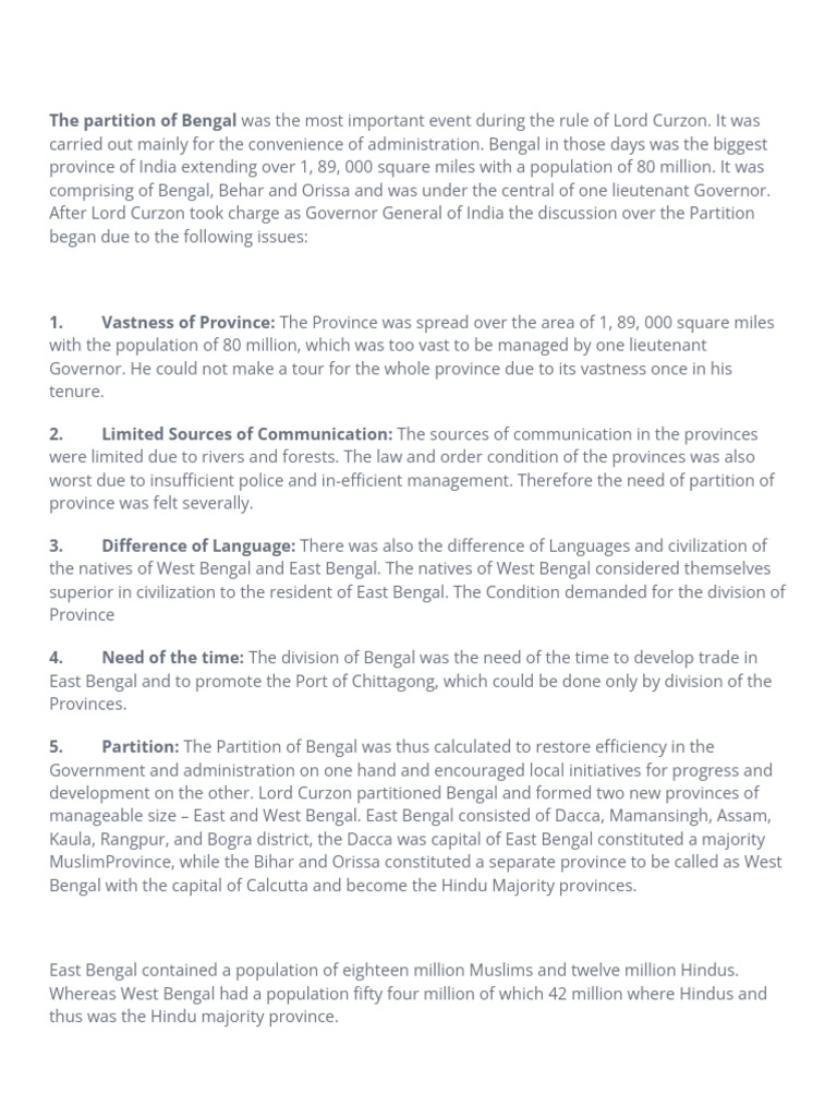 Partion of bangal 1905 | PDF | Partition Of India | Bengal