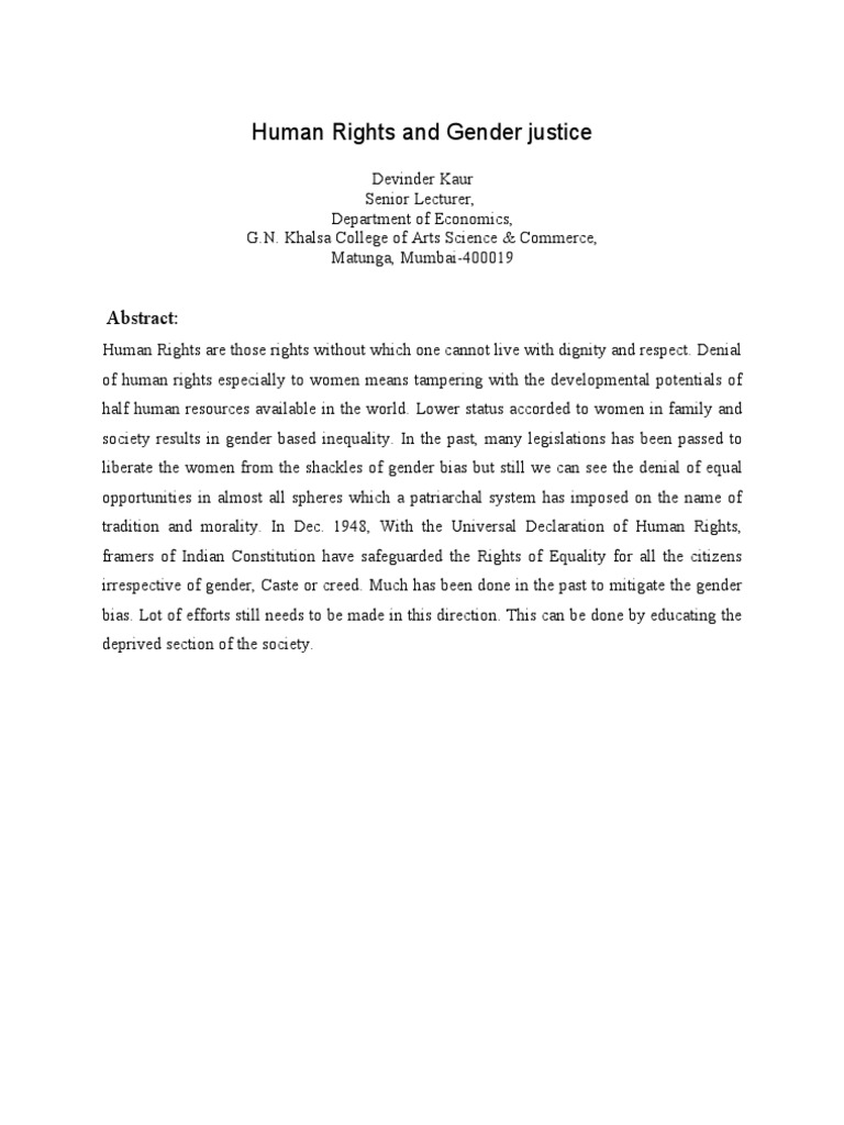 Human Rights and Gender Justice Issues | PDF | Human Rights | Gender ...