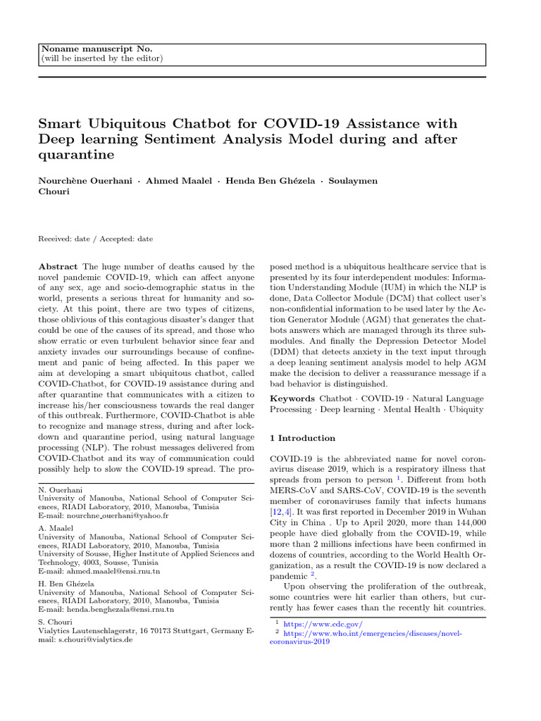 Smart Ubiquitous Chatbot For COVID-19 Assistance With Deep Learning ...