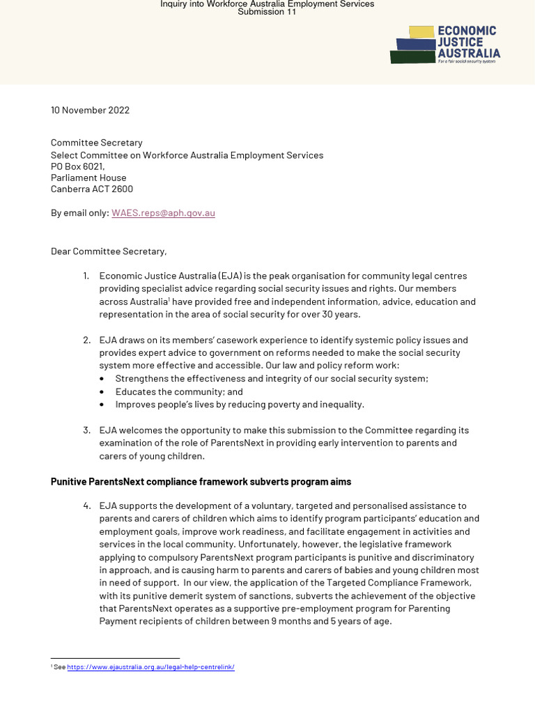 Sub 11 - Economic Justice Australia - ParentsNext | PDF | Indigenous ...