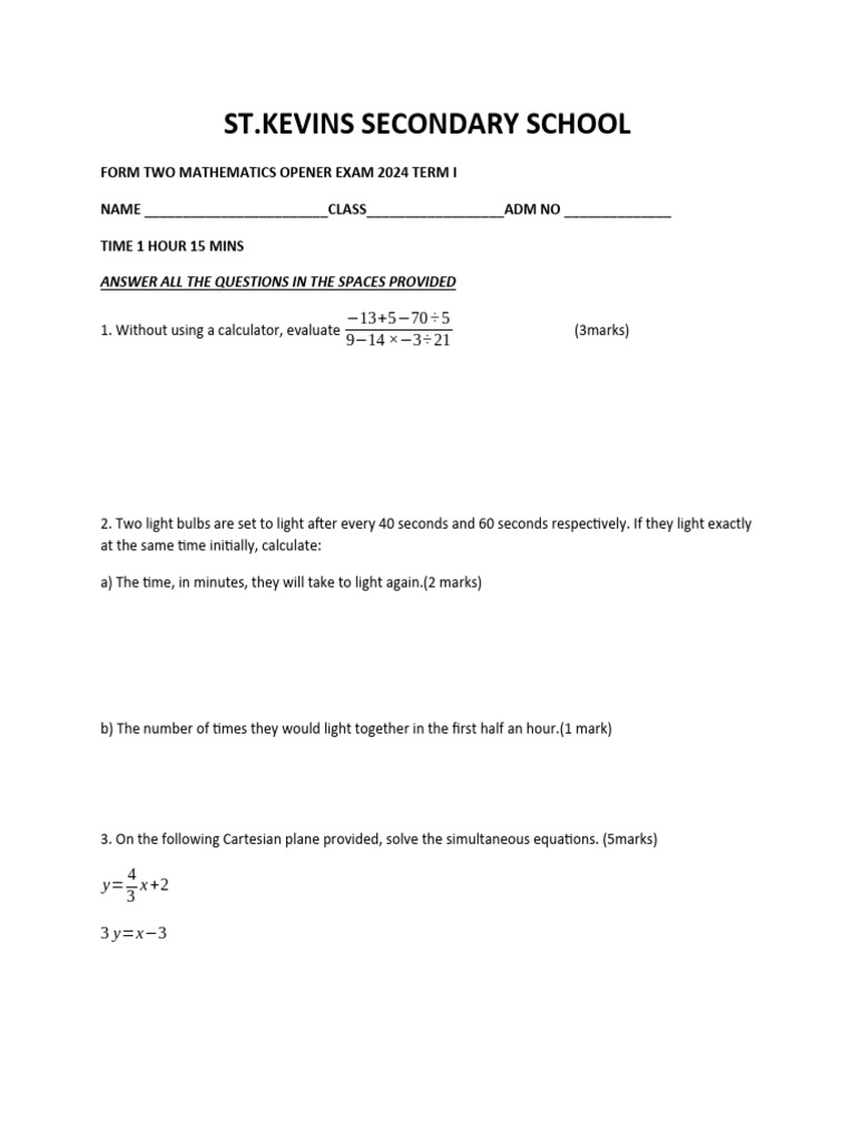 Form 2 cat 1 t 1 2024 pdf elementary geometry mathematics