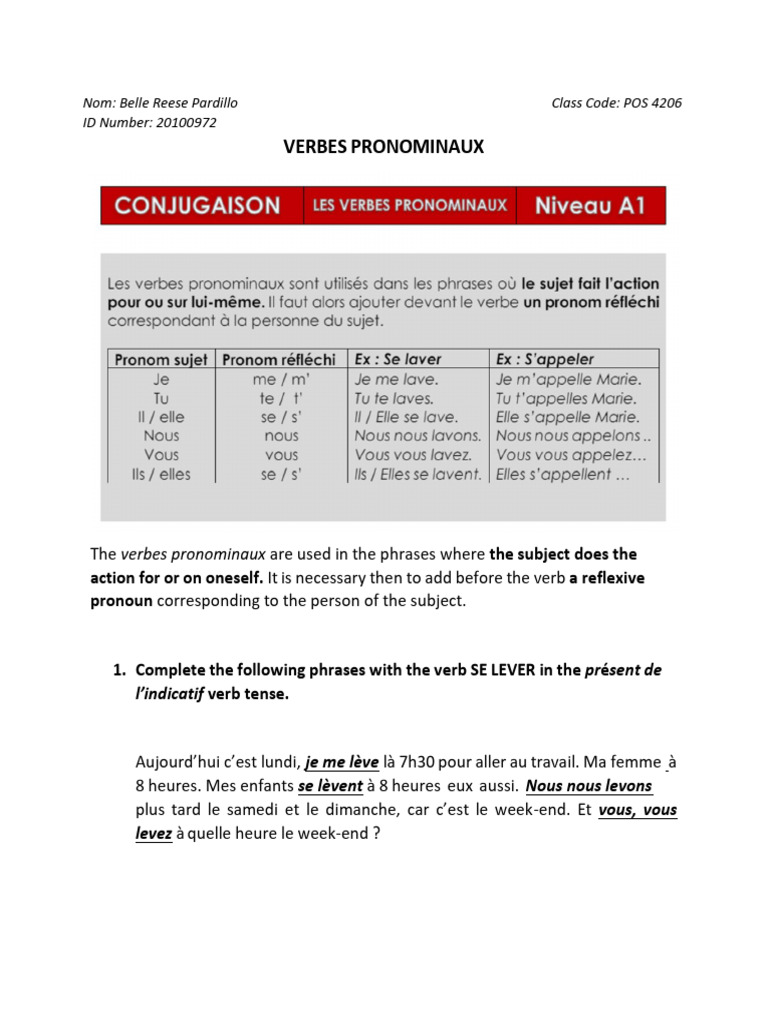 Conjugaison des verbes pronominaux | PDF