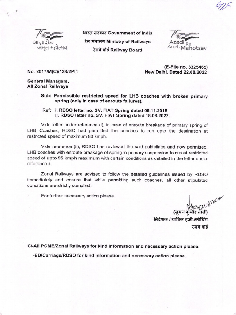 Permissible restricted speed for lhb coaches with broken primary spring