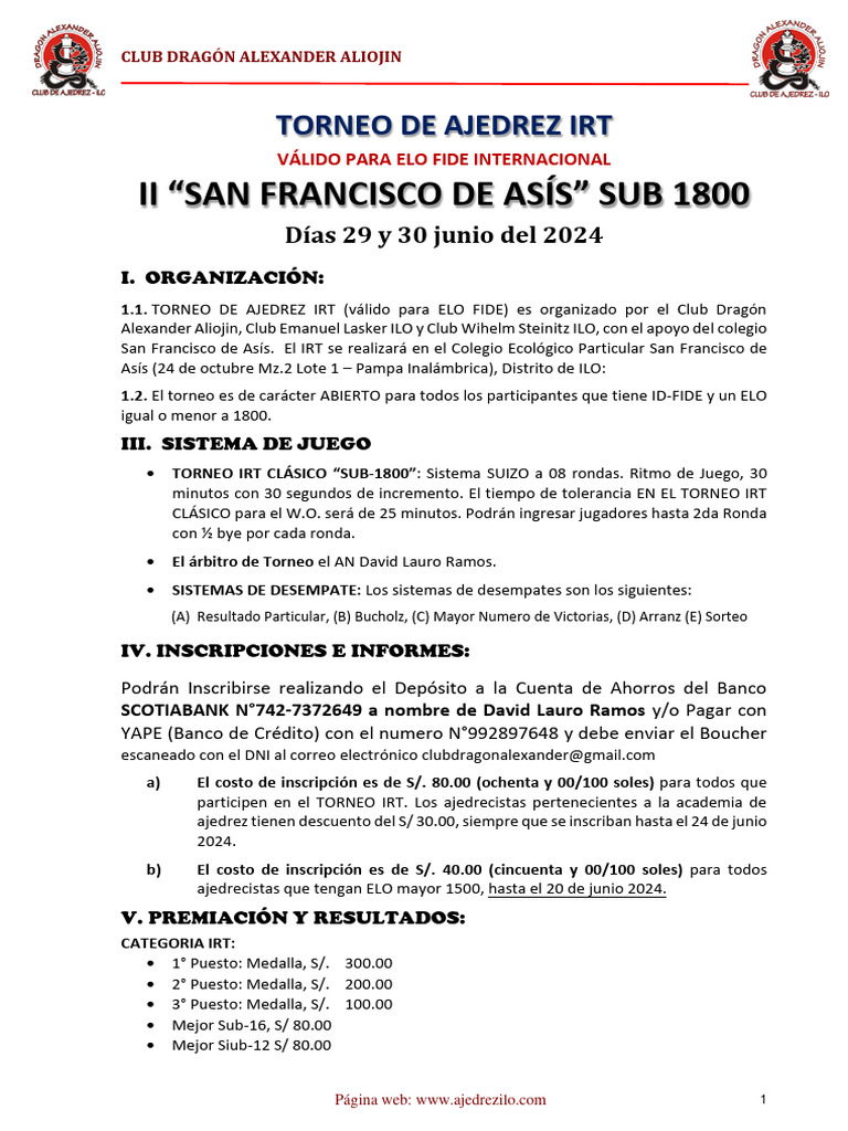 Torneo IRT Sub 1800 en ILO 2024 | PDF | Competiciones de ajedrez ...