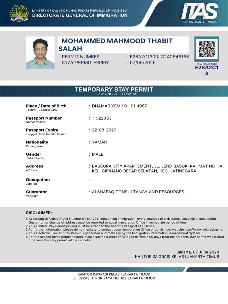Stay Permit for Mohammed Thabit | PDF