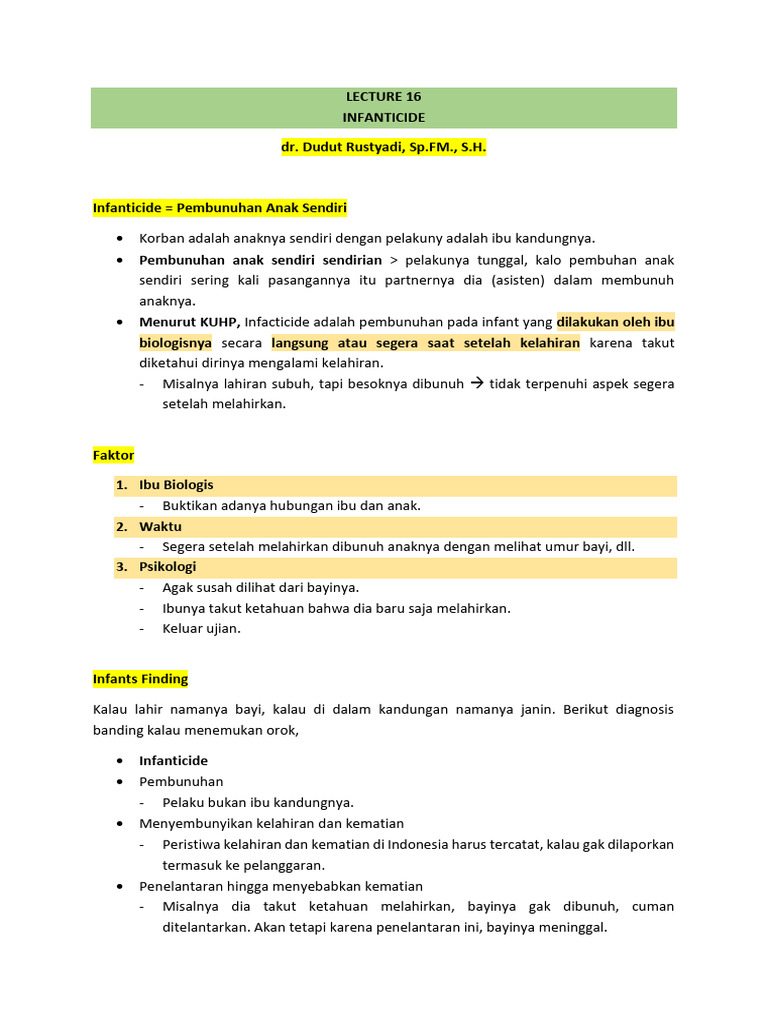 Infanticide: Hukum dan Diagnosis Medis | PDF