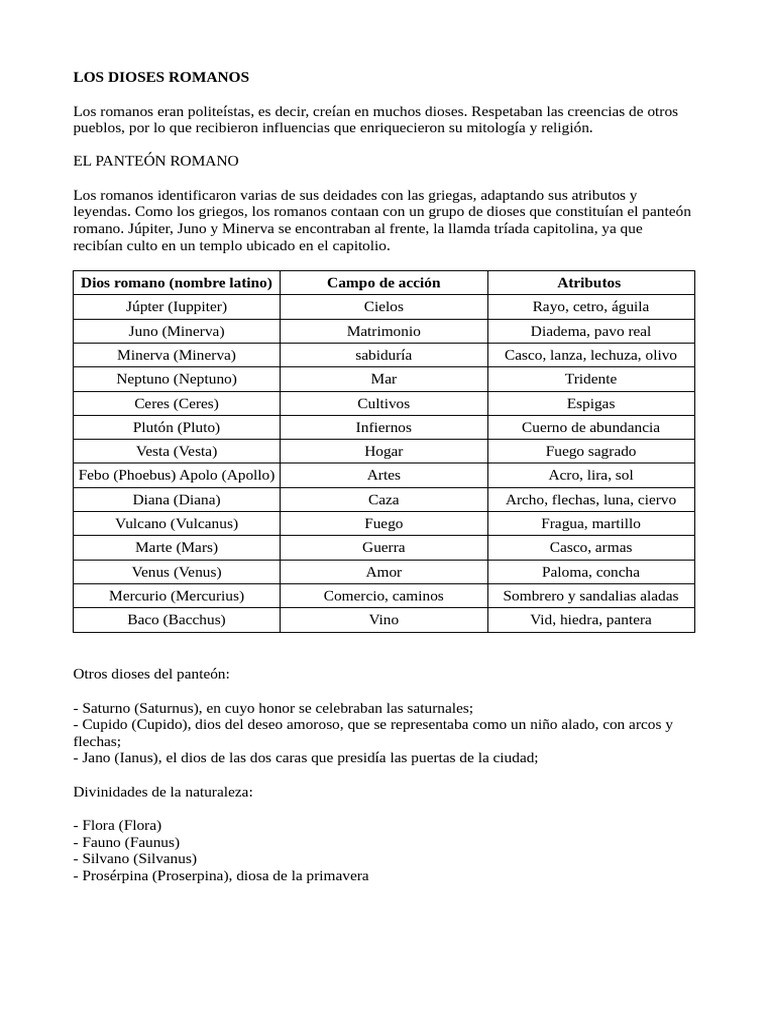 Los Dioses Romanos | PDF | Mitología romana | imperio Romano