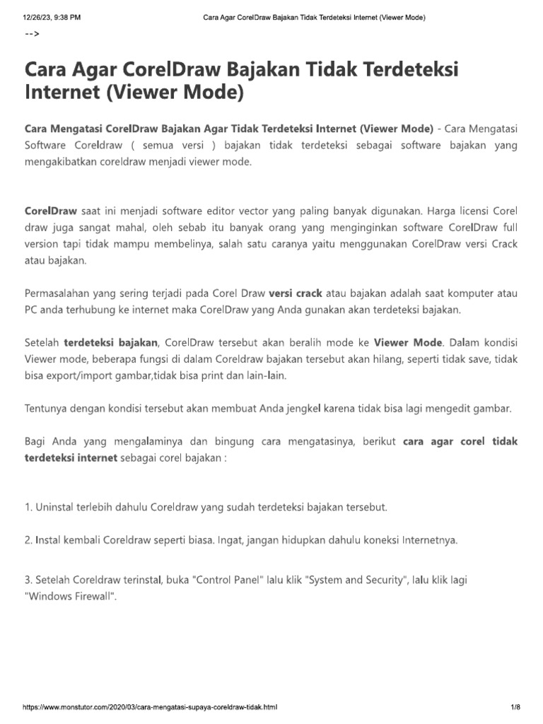 Cara agar coreldraw bajakan tidak terdeteksi internet viewer mode pdf