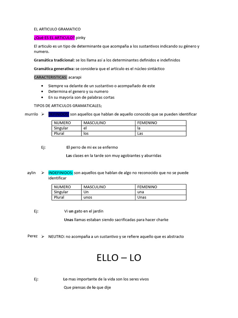 El Articulo Gramatico | PDF