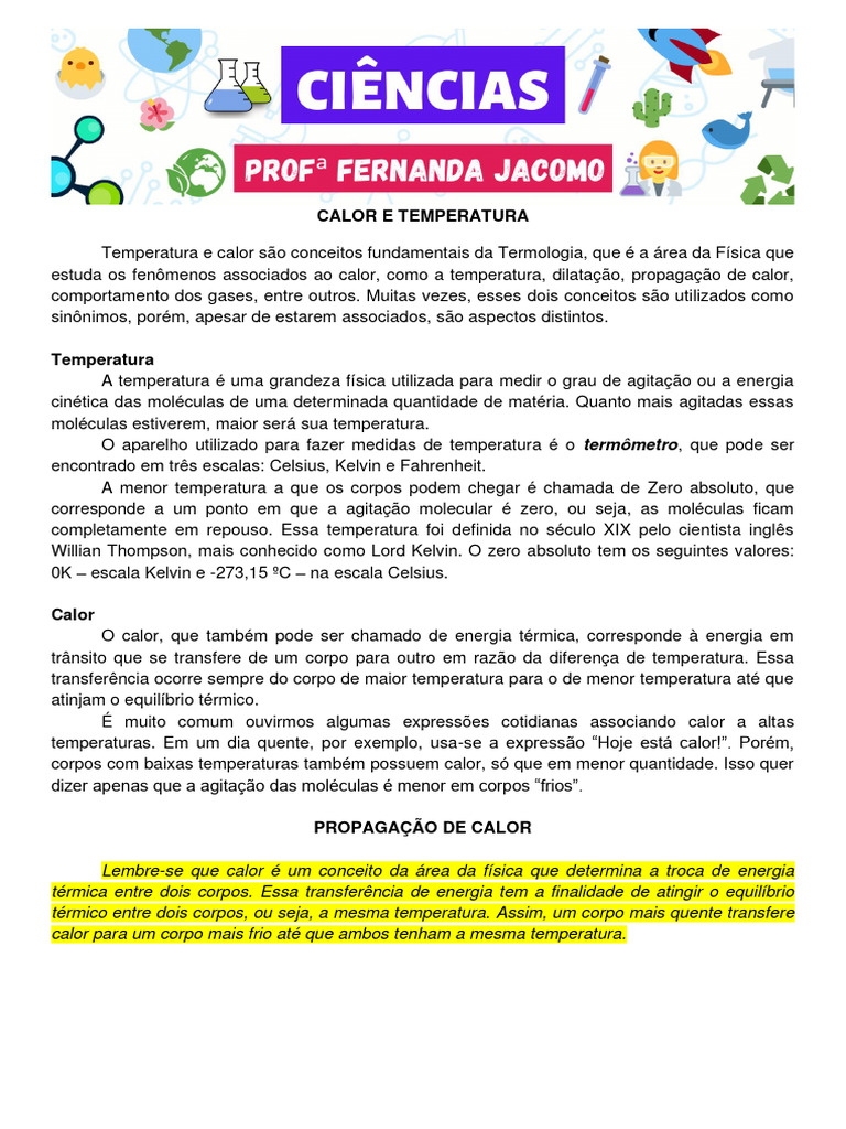 Calor e Temperatura: Conceitos e Propagação | PDF | Temperatura | Calor