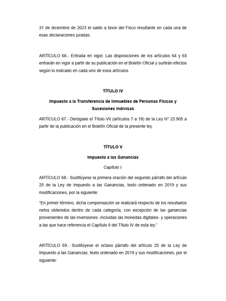 Cambios en la Ley de Impuesto a las Ganancias | PDF | Impuesto sobre la ...
