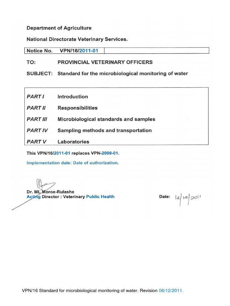 016 VPN 16 - Standard For The Microbiological Monitoring of Water | PDF ...