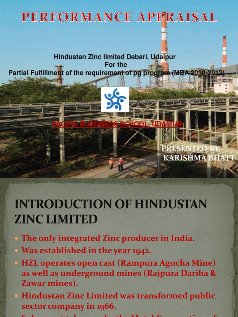 Hindustan Zinc Limited Debari, Udaipur For The Partial Fulfillment of
