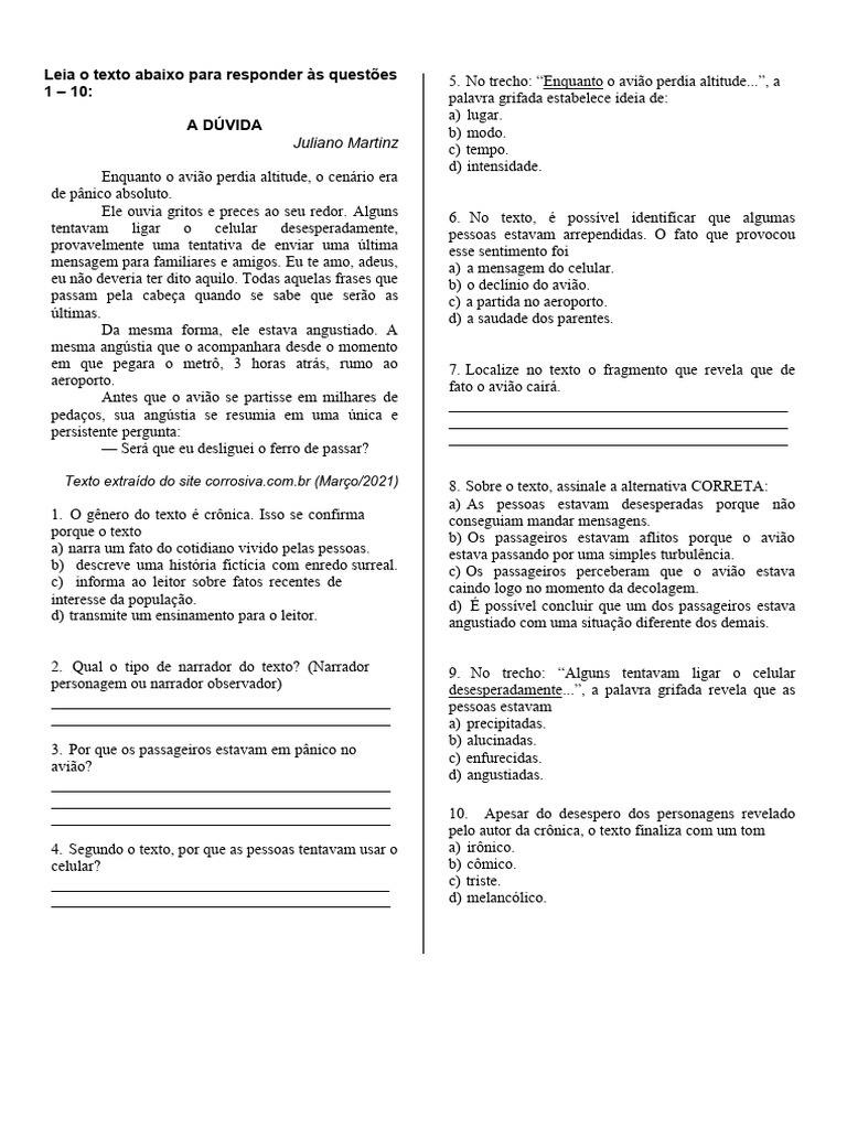 Atividade - Português - Crônica | PDF