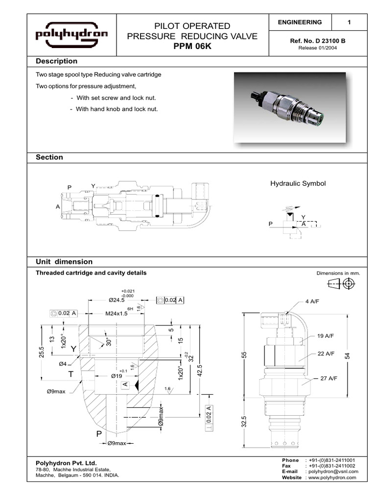 Pilot Operated Pressure Reducing Valve PPM 06K: Description | Download ...