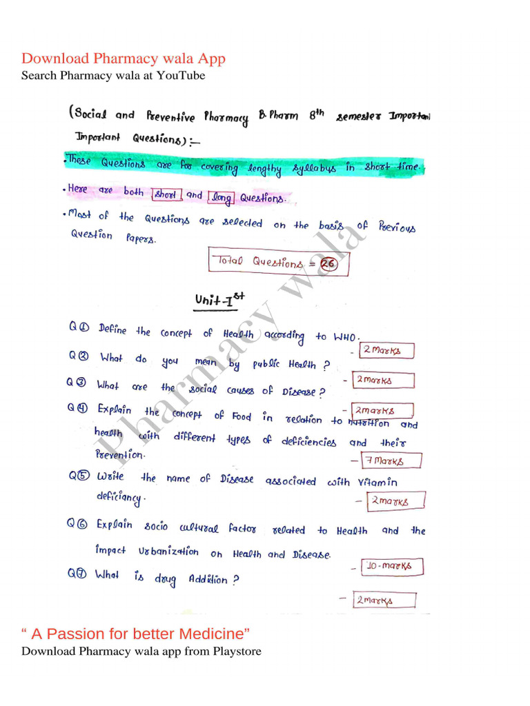 UNIT 1 5 Social and Preventive Pharmacy SEM 8th Pharmacy Wala ? | PDF
