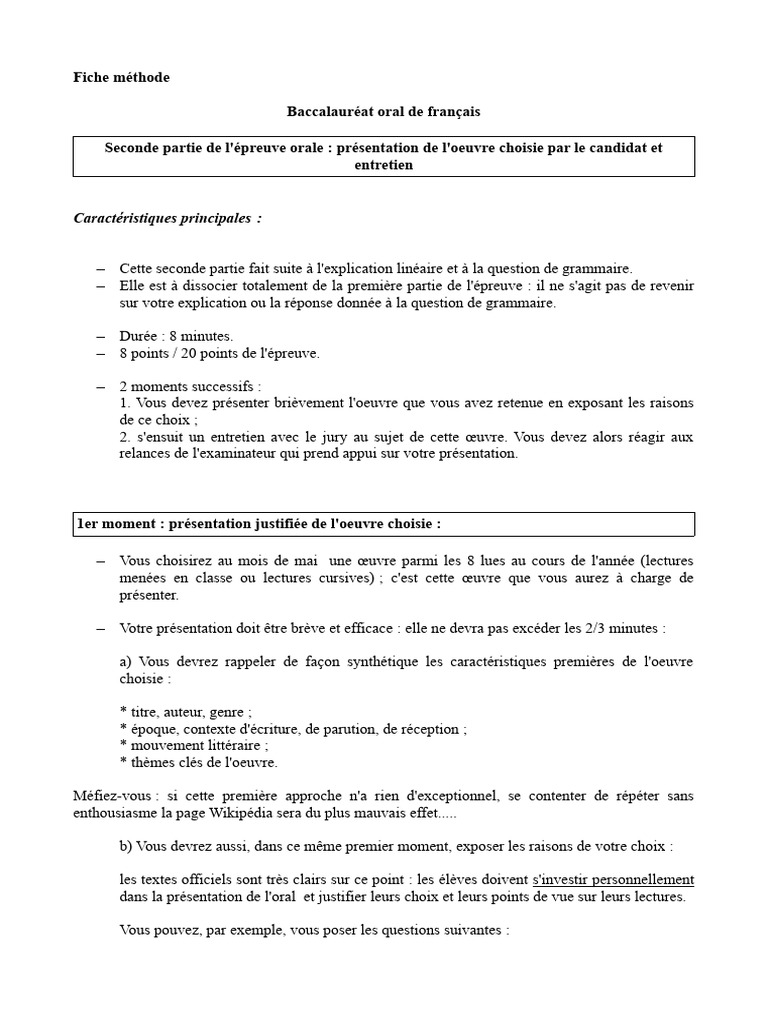 Méthode pour l'oral de français bac | PDF