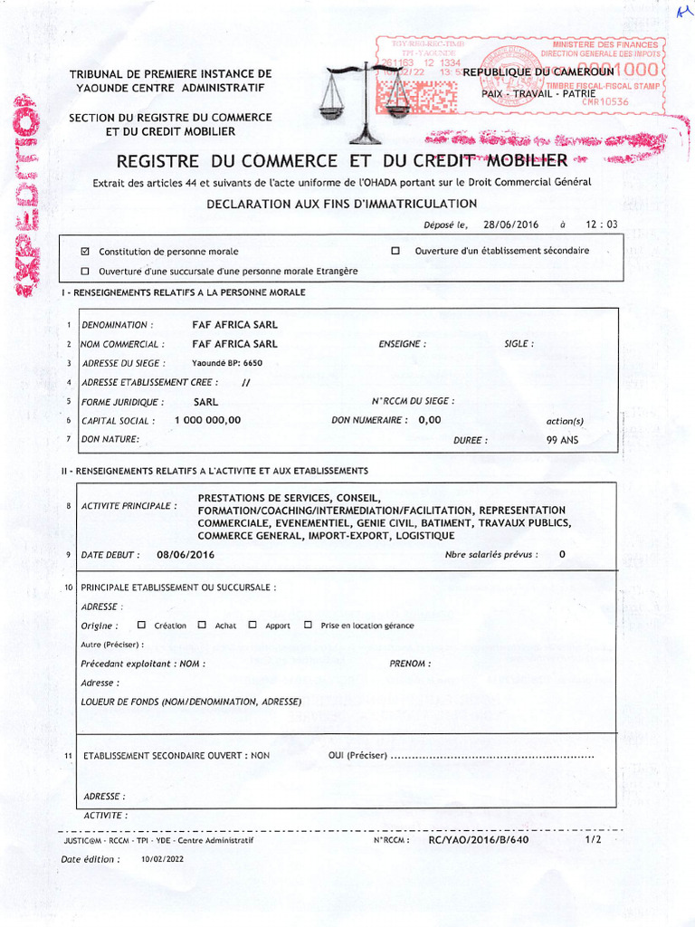 RCCM Faf Africa 140222 | PDF