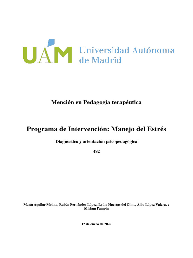 Programa de Intervención - Manejo Del Estrés | PDF | Estrés (biología ...