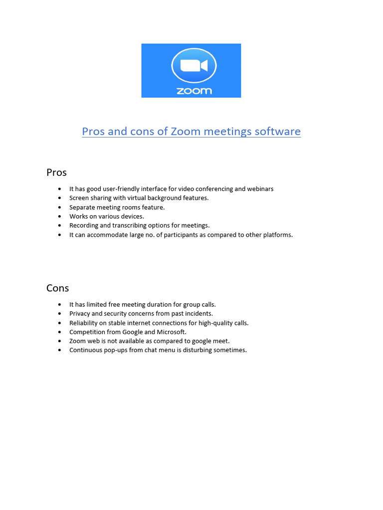 Pros and Cons of Zoom Meetings Software PDF