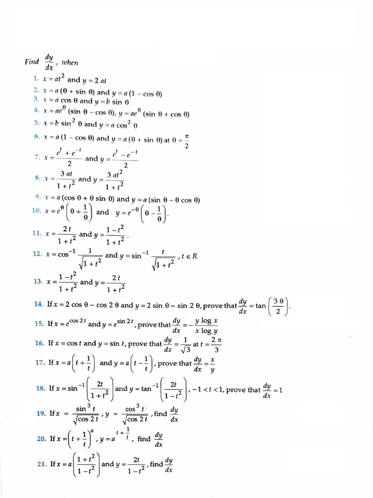 Differentiation Exercises and Solutions | PDF