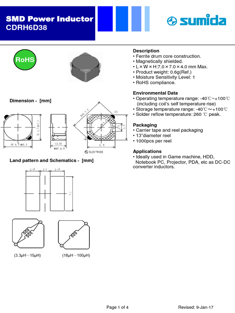 Sumida-CDRH6D38NP-5R0NC C2452982 | PDF | Inductor | Materials Science