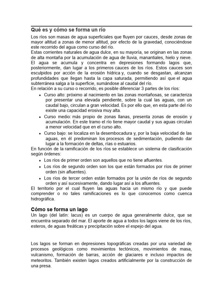 Formación de ríos, lagos y mares | PDF | Río | lago