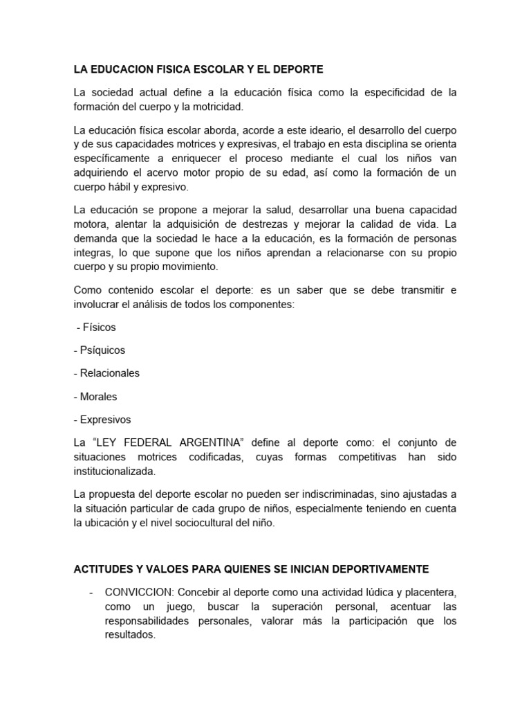 La Educacion Fisica Escolar y El Deporte | PDF | Educación Física ...
