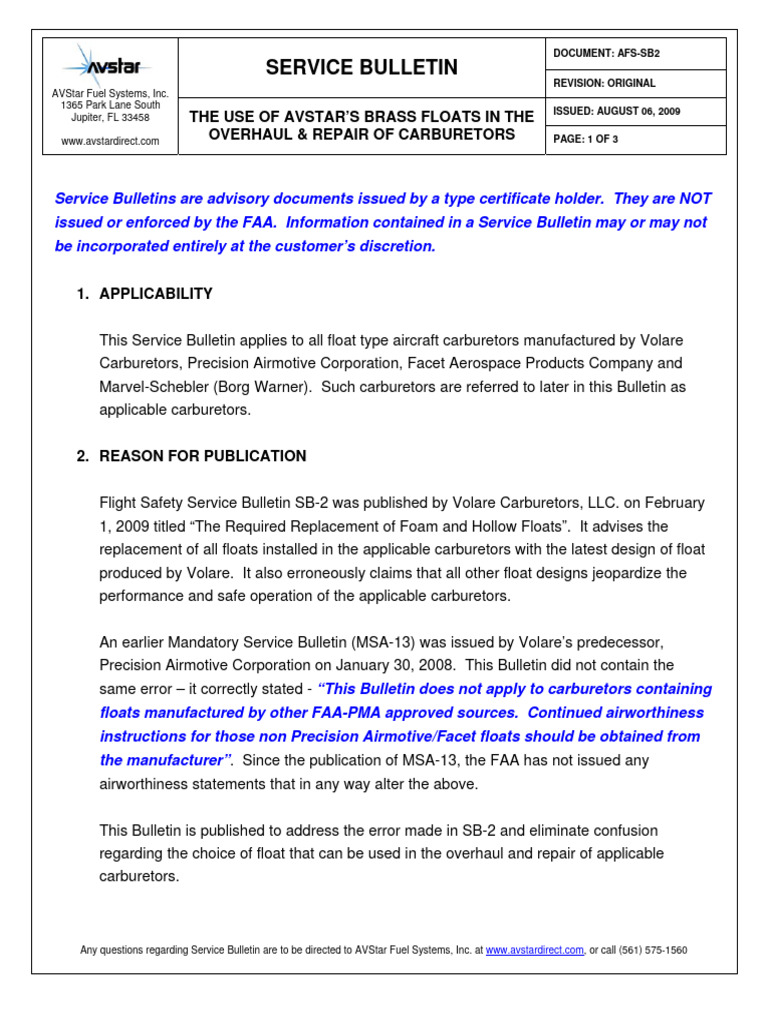 Service Bulletin AFS-SB2 | PDF | Aviation