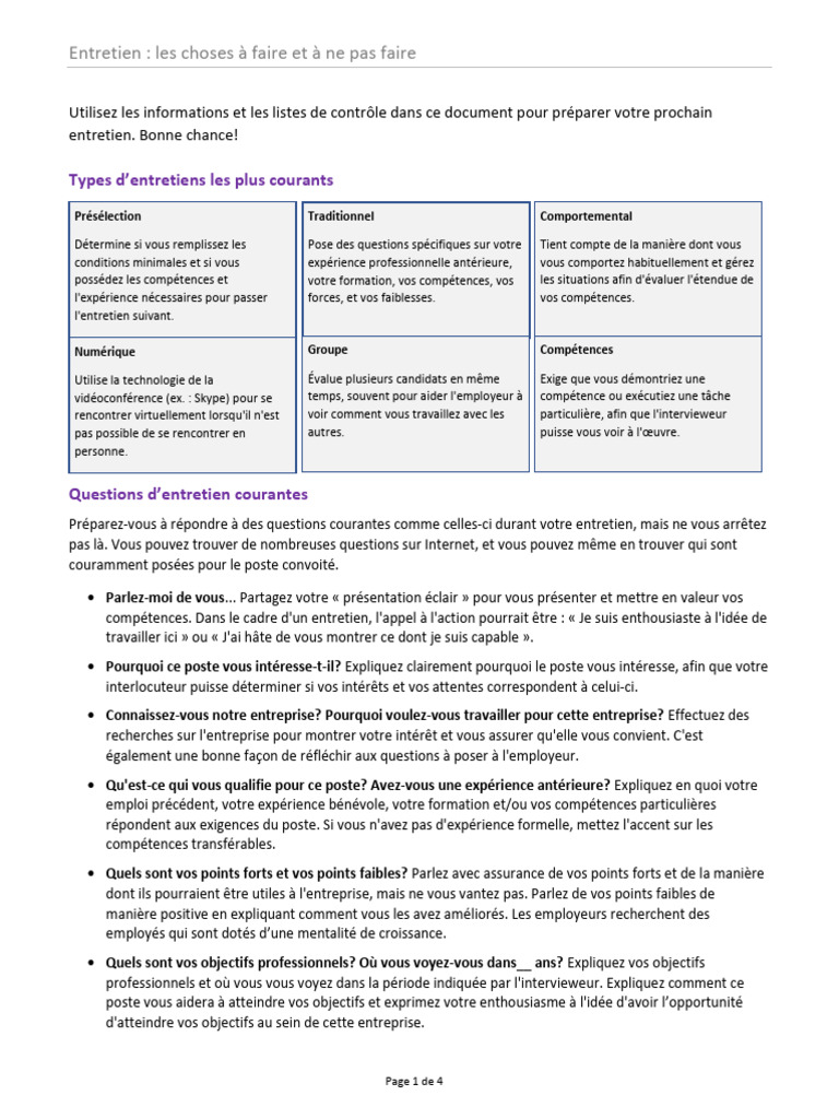 Interview Dos and Donts Handout - FR Final | PDF