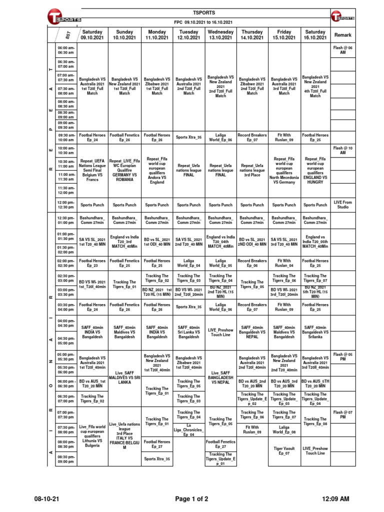 Sports Schedule for Fans | PDF | Sports | National Sports Teams