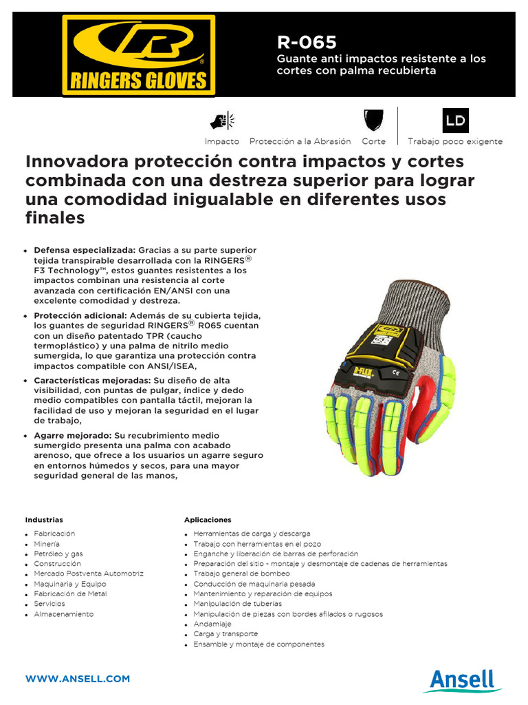 Guantes RINGERS R065: Protección y Destreza | PDF | Guante | Mano