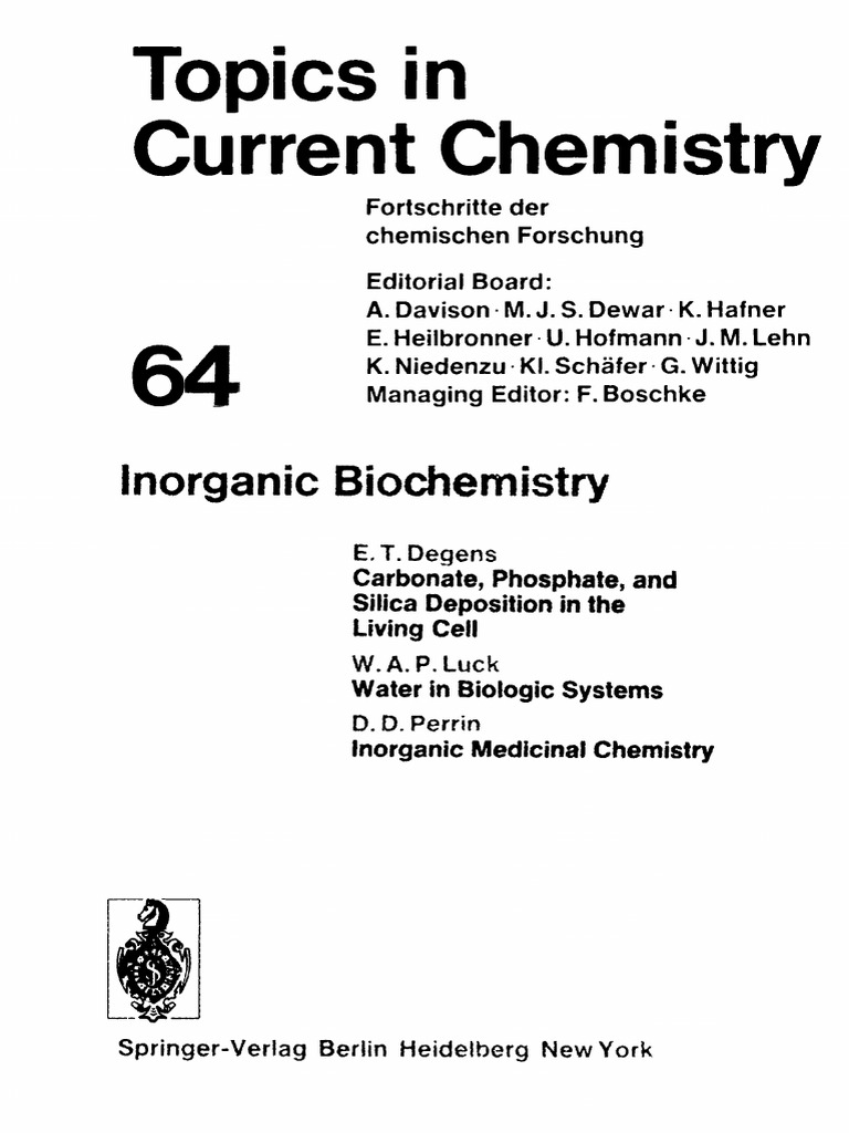  topics in current chemistry 064 boschke f l inorganic biochemistry