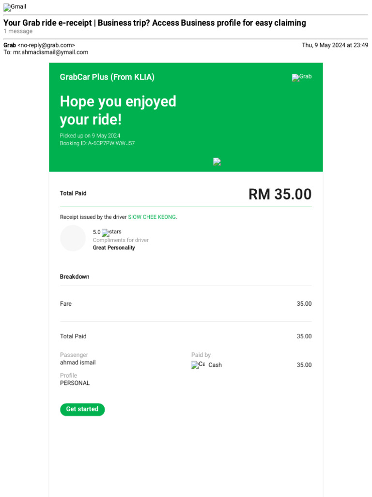 Grab Ride Receipt for Business Trip | PDF