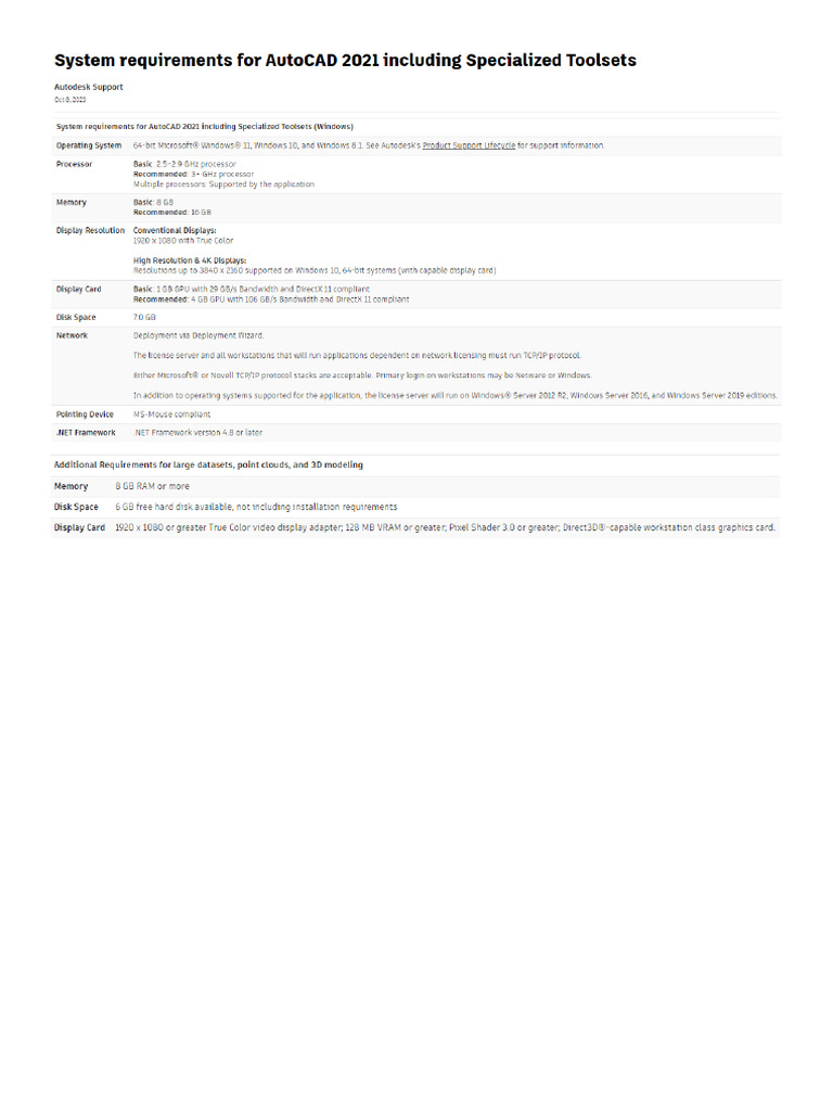 Autocad 2021 computer minimum requirements pdf