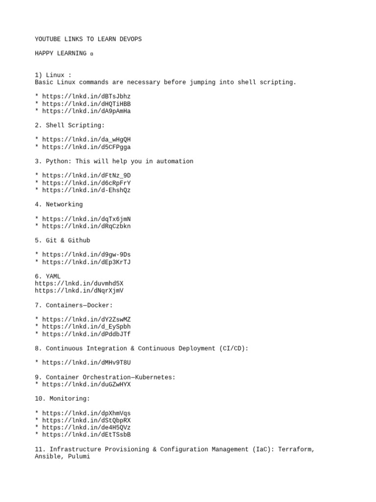 Essential YouTube Links for DevOps Learning | PDF