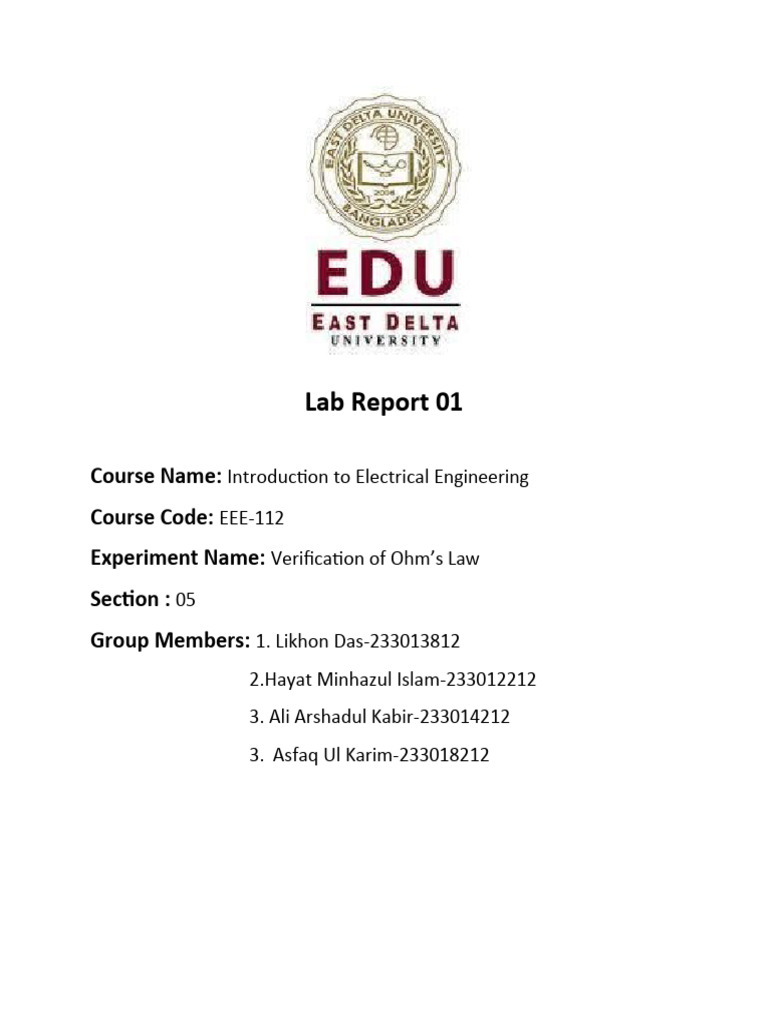 EEE Lab Report (Ohm's Law) | PDF