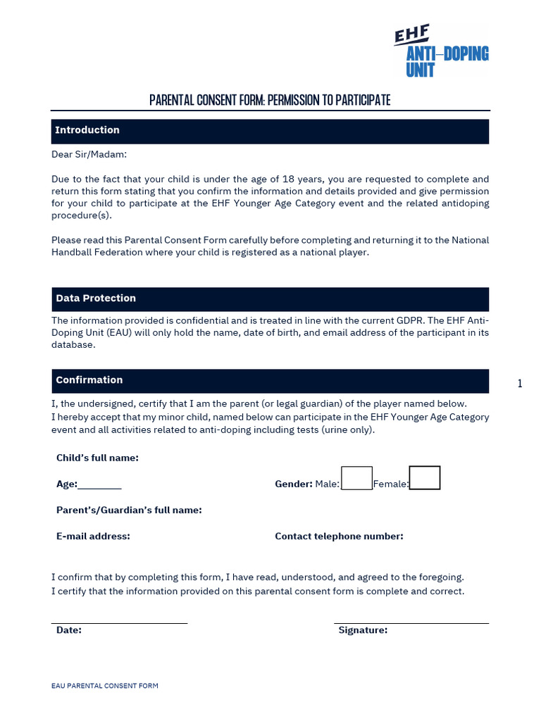 Parental Consent for EHF Event | PDF