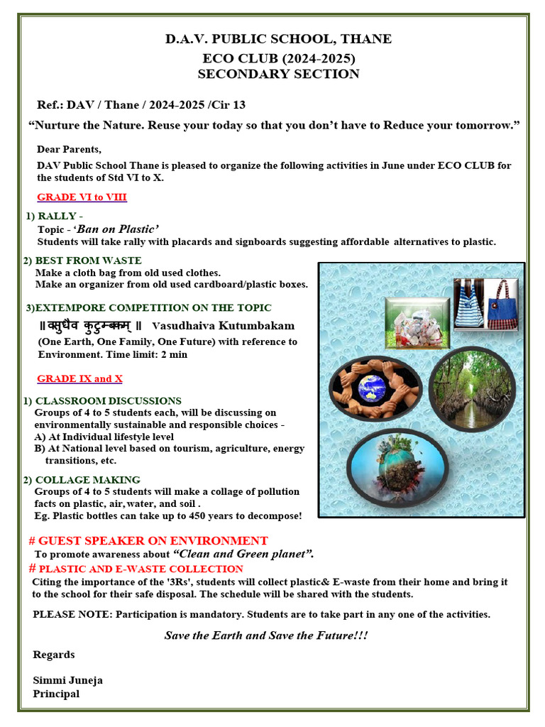Eco Club Activities 2024-2025 at DAV Thane | PDF