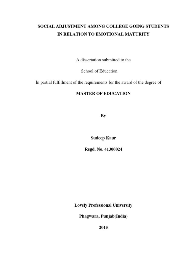 Social Adjustment & Emotional Maturity in Students | PDF | Attachment ...