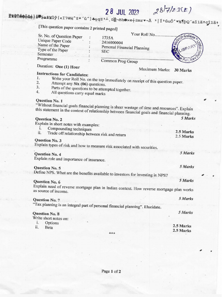 Objectives Of Personal Financial Planning Pdf