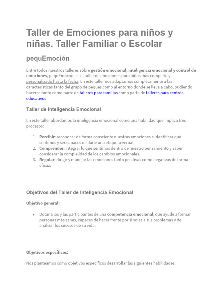 Taller de Emociones para niños y niñas programa | PDF | Las emociones ...