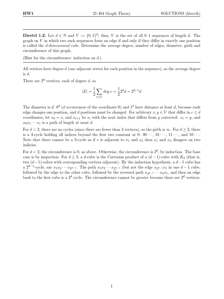 Graph Theory HW1 Solutions | PDF | Vertex (Graph Theory) | Mathematics