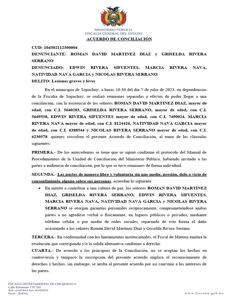 Acuerdo de Conciliación en Lesiones | PDF | Justicia | Crimen y violencia