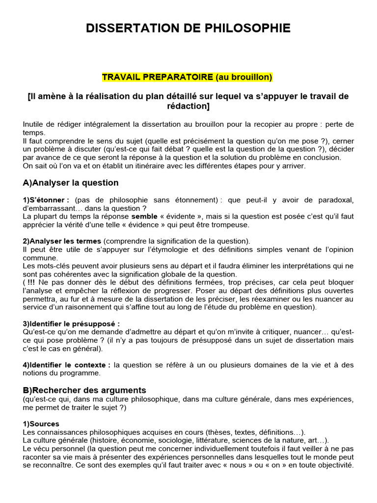 DISSERTATION DE PHILOSOPHIE (Méthode 2021) | PDF | Argumentation ...