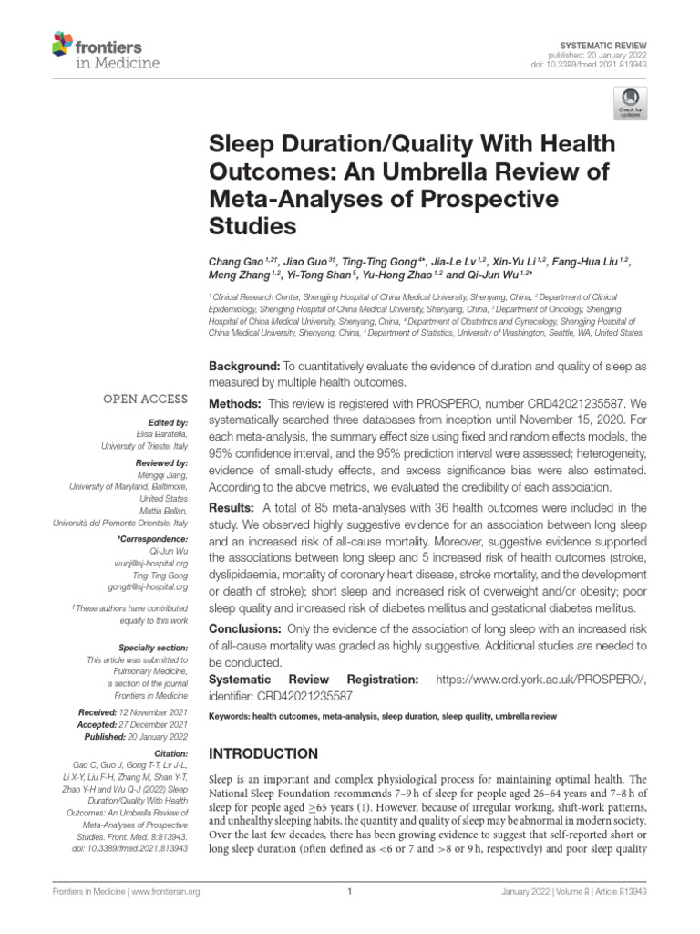 Sleep Duration-Quality Woth Health Outcomes | PDF | Meta Analysis ...