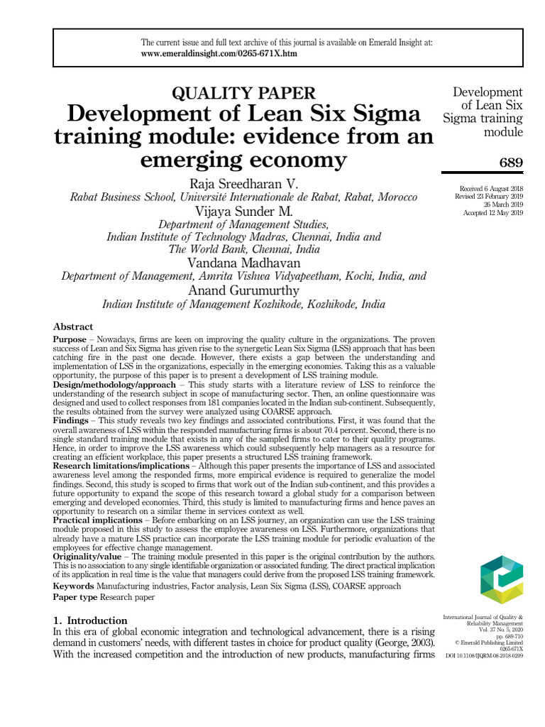 Development of Lean Six Sigma | PDF | Instructional Design | Standard ...