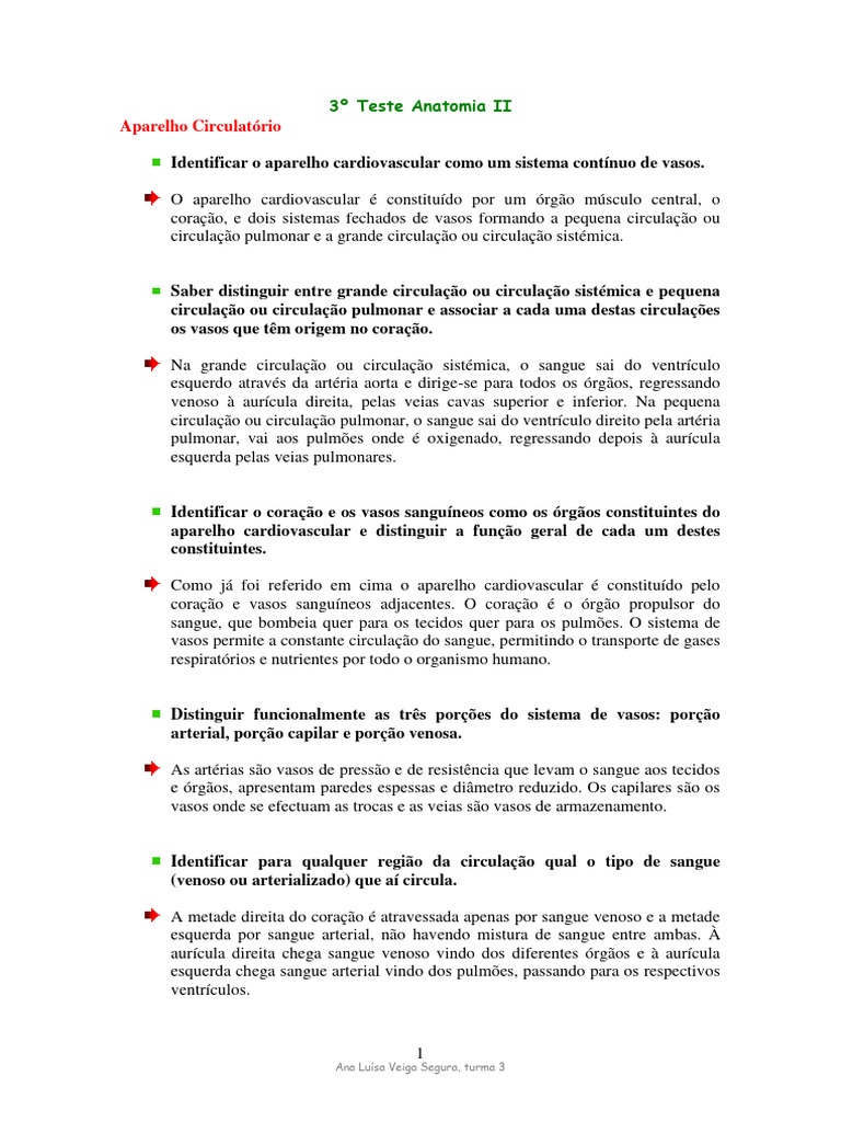 Resumos Sistema Circulatório 3ºteste Pdf Coração Sistema