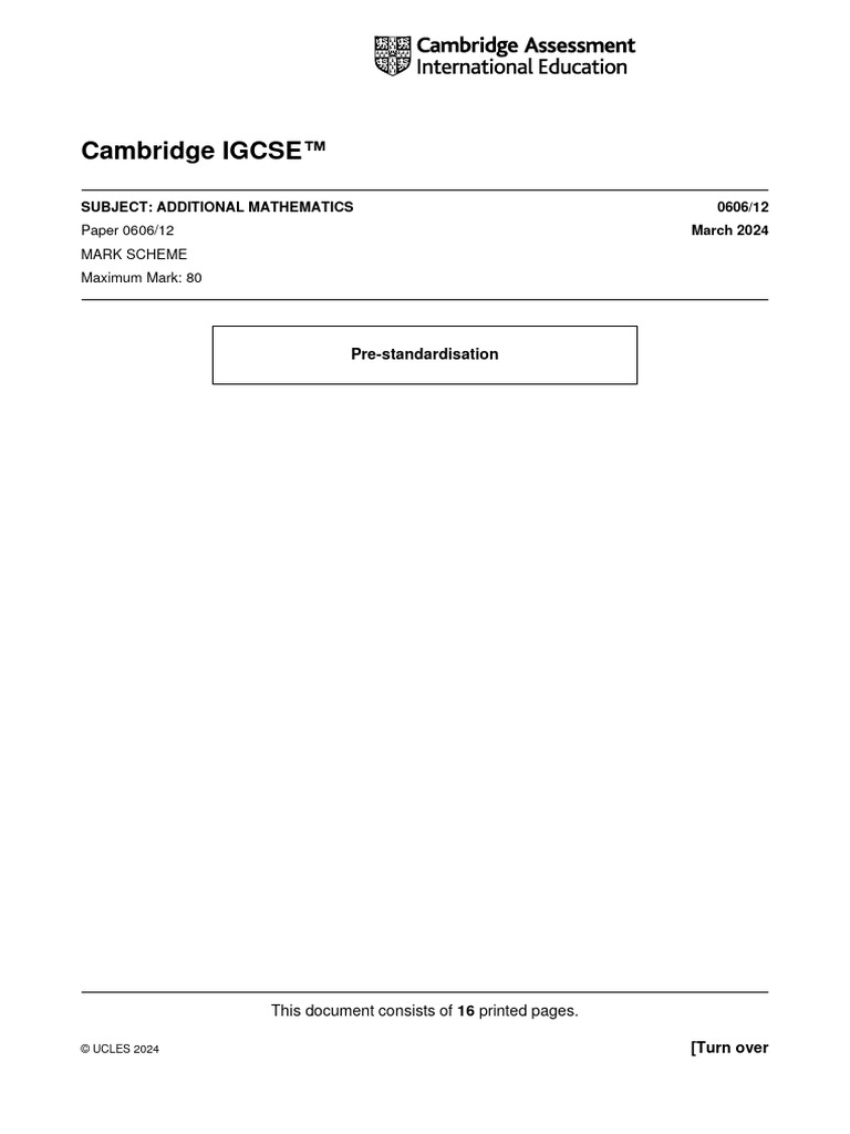 Cambridge igcse subject additional mathematics 0606 12 march 2024 pdf