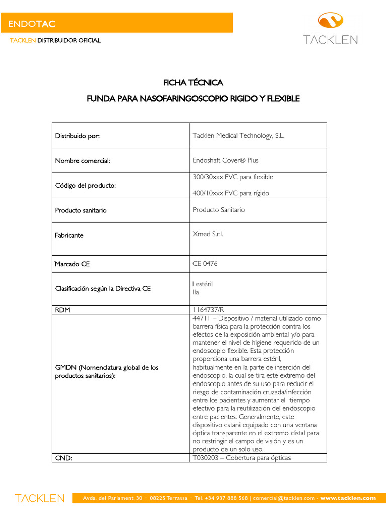 Funda Estéril Endoshaft Cover Plus | PDF | Endoscopia | Papel
